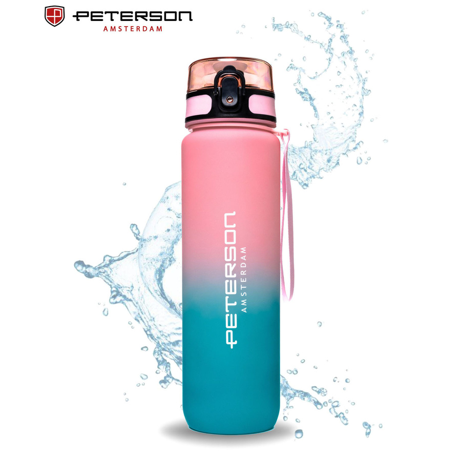 Praktische Wasserflasche in Blau-Rosa mit Trageband - Peterson – Bild 3