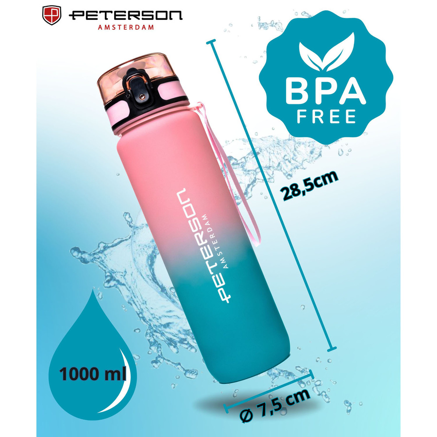 Praktische Wasserflasche in Blau-Rosa mit Trageband - Peterson – Bild 2