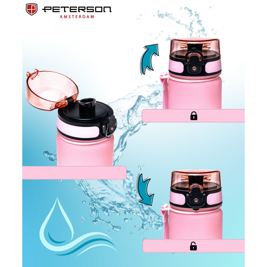 Praktische Wasserflasche in Blau-Rosa mit Trageband - Peterson – Bild 4