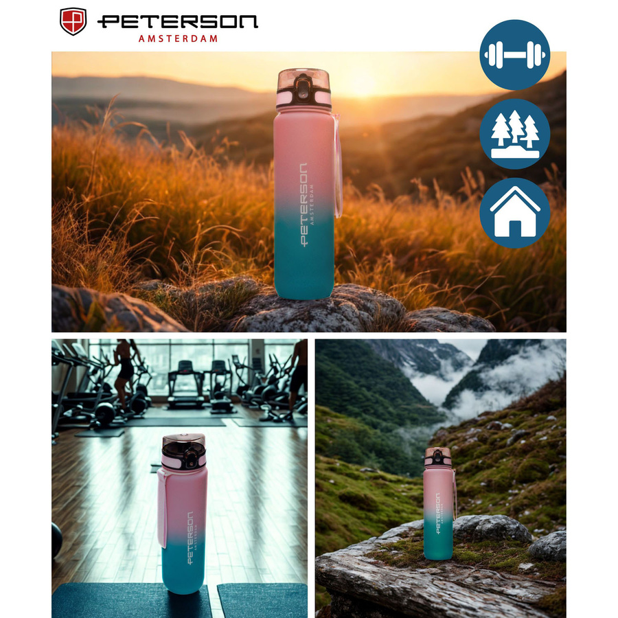 Praktische Wasserflasche in Blau-Rosa mit Trageband - Peterson – Bild 5