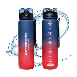 Praktische und robuste rot-violette Wasserflasche mit Messskala – Peterson
