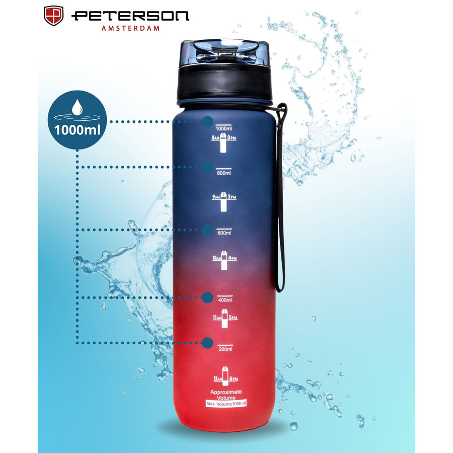 Praktische und robuste rot-violette Wasserflasche mit Messskala - Peterson – Bild 7