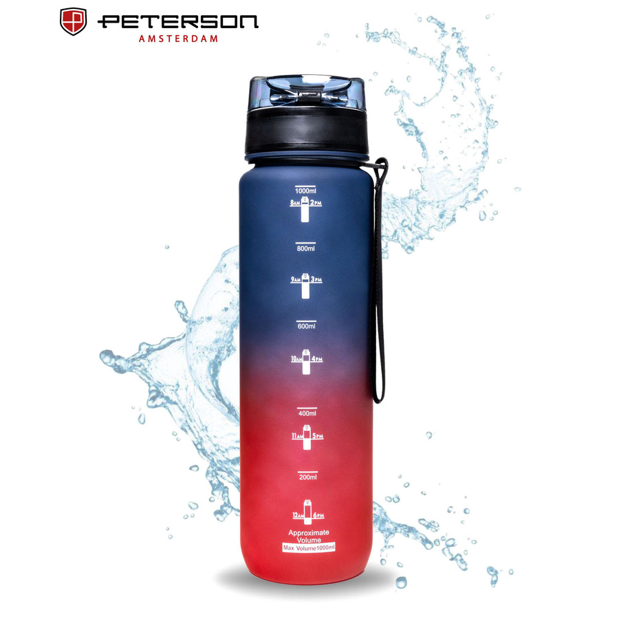 Praktische und robuste rot-violette Wasserflasche mit Messskala - Peterson – Bild 8