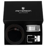 Geschenkset: doppelseitiger Ledergürtel in Braun und Schwarz - Peterson
