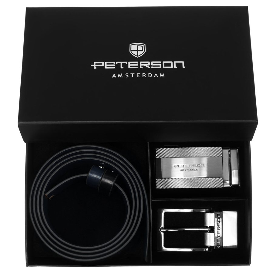 Geschenkset: doppelseitiger Gürtel aus Leder in Marineblau und Schwarz - Peterson