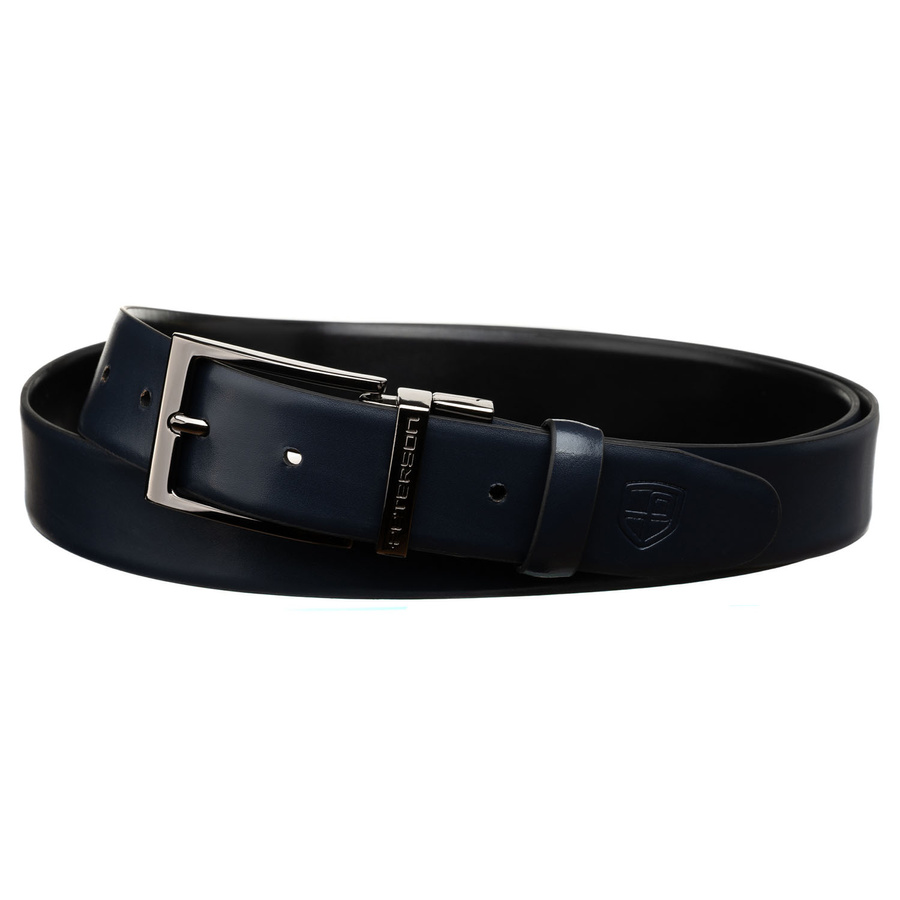 Geschenkset: doppelseitiger Gürtel aus Leder in Marineblau und Schwarz - Peterson – Bild 8