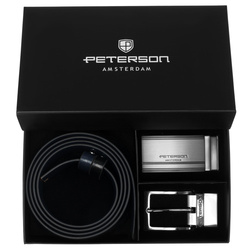 Geschenkset: doppelseitiger Ledergürtel in Marineblau und Schwarz – Peterson