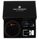 Geschenkset: doppelseitiger Ledergürtel in Hellbraun und Schwarz - Peterson