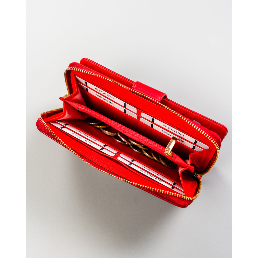 Große Damen-Geldbörse für Karten in Rot aus Öko-Leder, horizontal mit Druckknopf und Reißverschluss - 4U CAVALDI – Bild 5