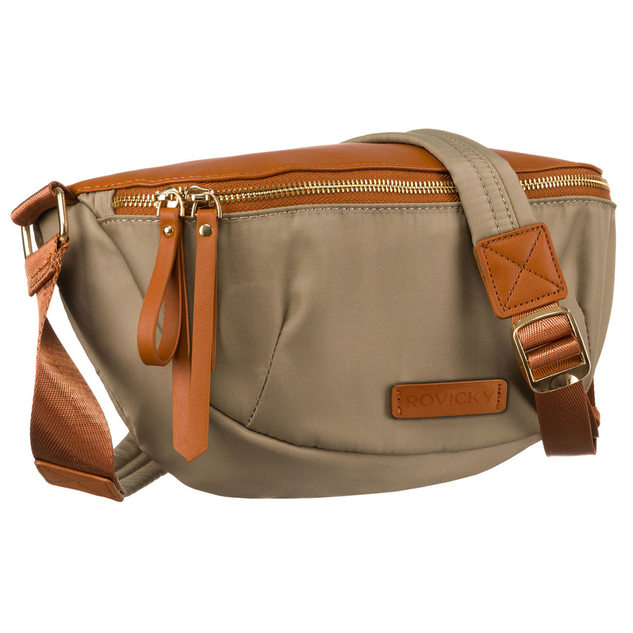 Damen-Gürteltasche aus Nylon in Khaki und Braun mit Reißverschluss - Rovicky