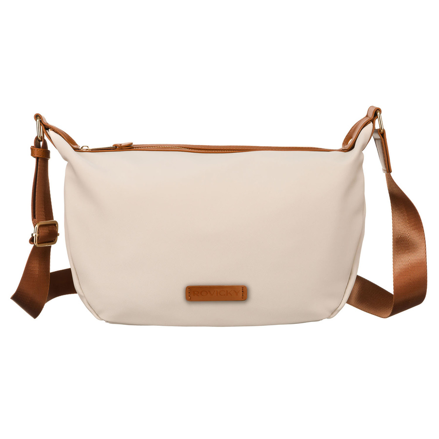 Damen-Umhängetasche aus Nylon in Beige mit braunen Einsätzen aus Öko-Leder - Rovicky – Bild 2