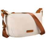 Damen-Umhängetasche aus Nylon in Beige mit braunen Einsätzen aus Öko-Leder - Rovicky