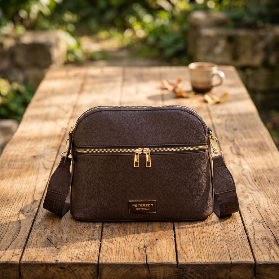 Braune, städtische Damenhandtasche aus Öko-Leder, mit Reißverschluss und Magnetverschluss - Peterson – Bild 3