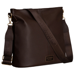 Städtische Damenhandtasche aus Öko-Leder in Braun, an verstellbarem Gürtel hängend – Peterson