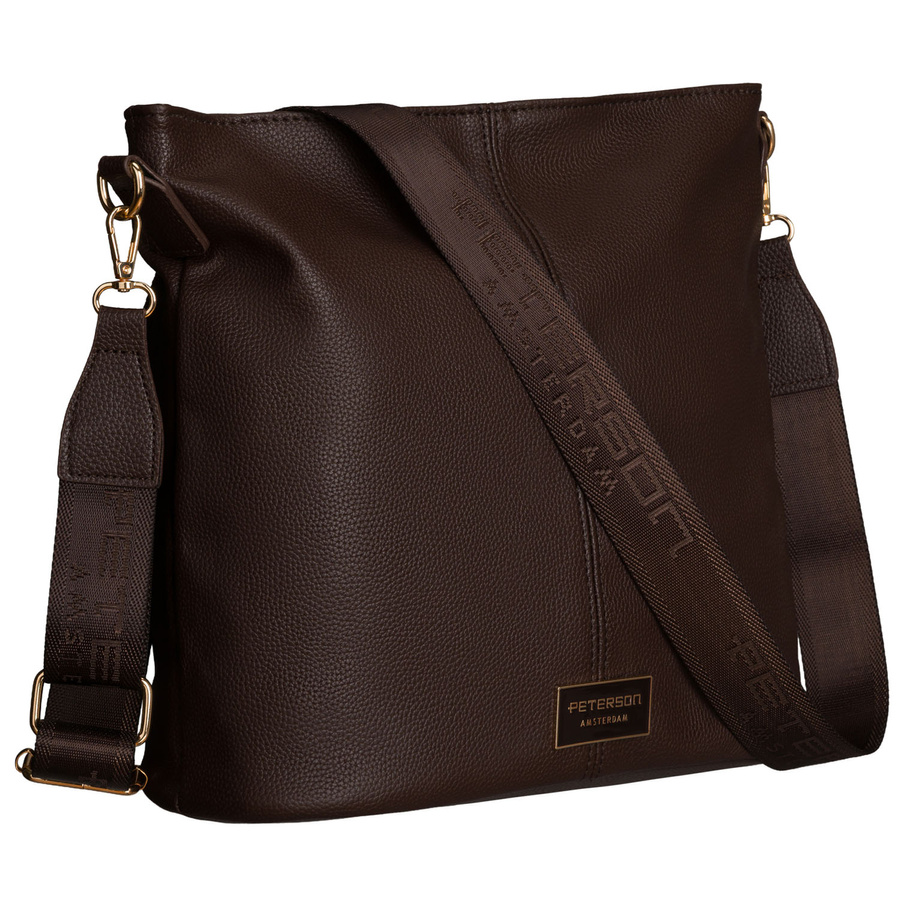 Städtische Damenhandtasche aus Öko-Leder in Braun, an verstellbarem Gürtel hängend - Peterson
