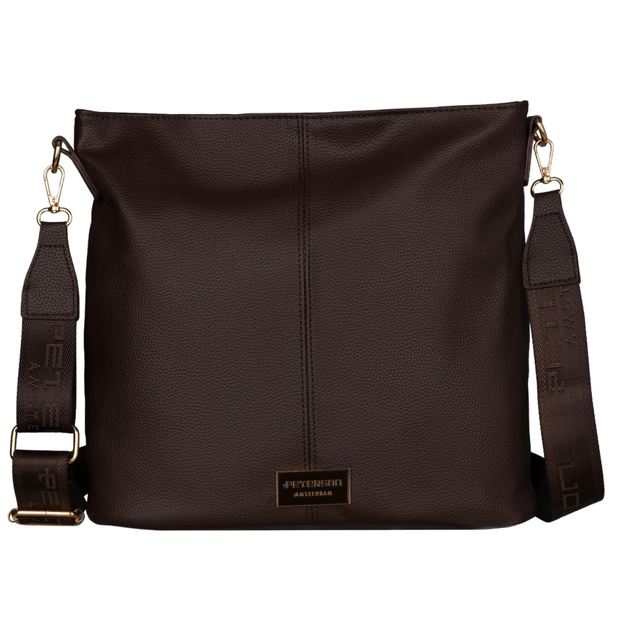Städtische Damenhandtasche aus Öko-Leder in Braun, an verstellbarem Gürtel hängend - Peterson – Bild 2