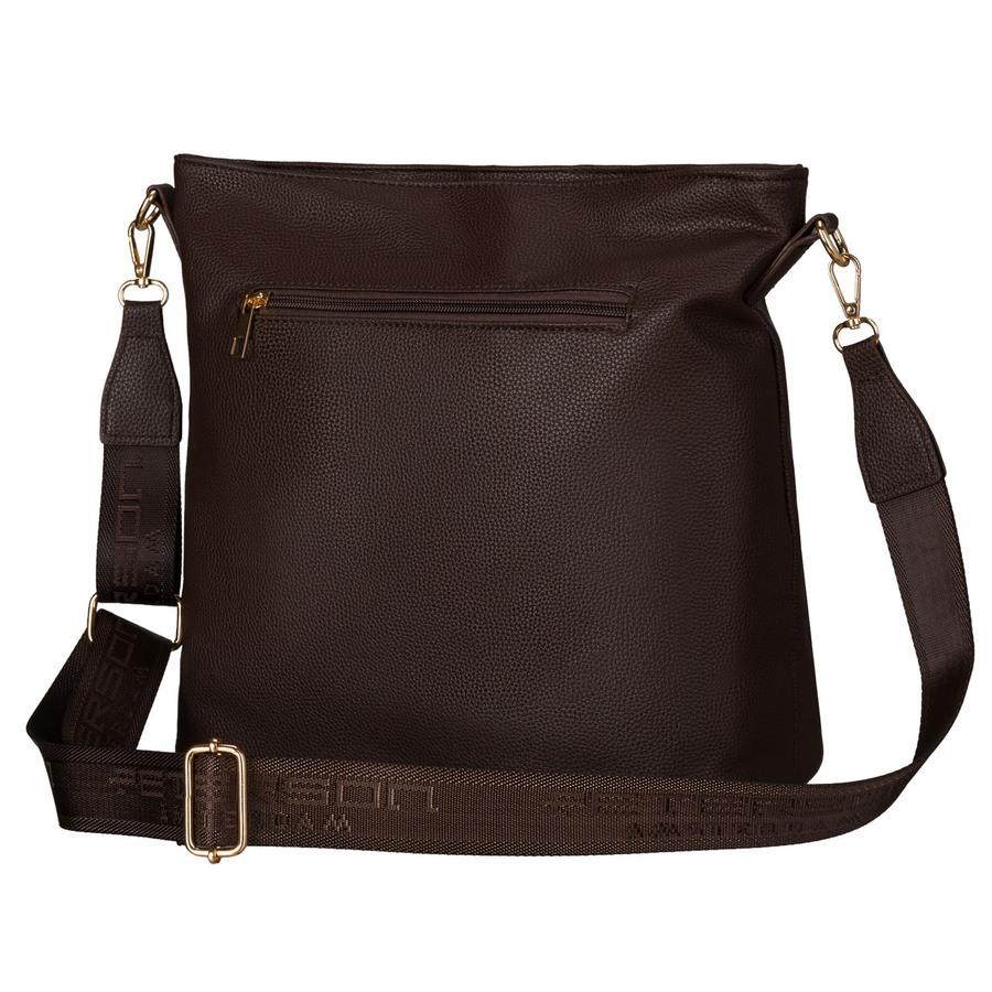 Städtische Damenhandtasche aus Öko-Leder in Braun, an verstellbarem Gürtel hängend - Peterson – Bild 3