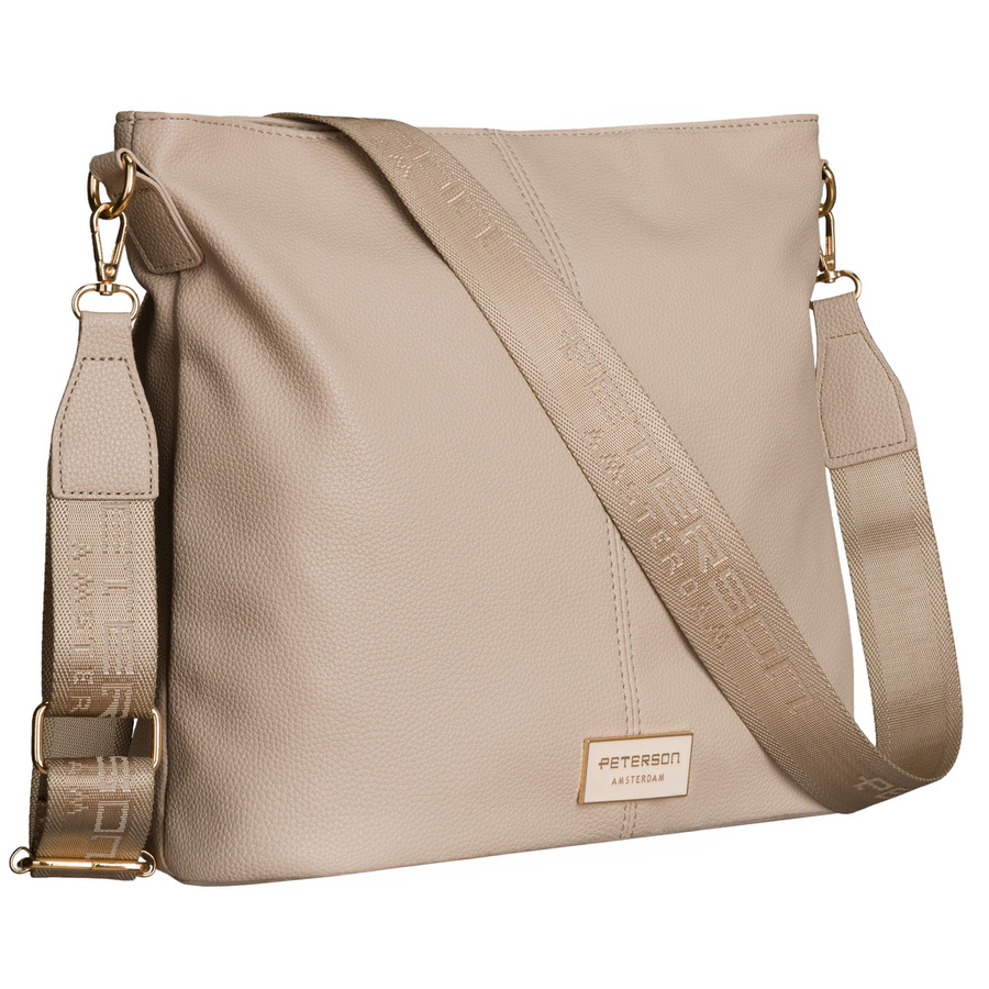 Beige Damenhandtasche aus Öko-Leder, an verstellbarem Gürtel hängend - Peterson