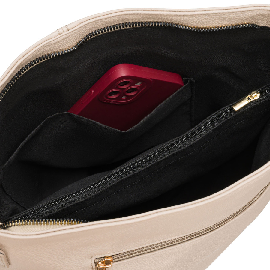 Beige Damenhandtasche aus Öko-Leder, an verstellbarem Gürtel hängend - Peterson – Bild 6