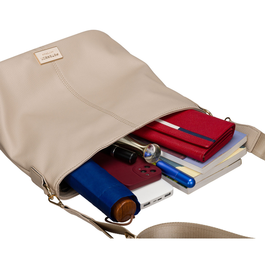 Beige Damenhandtasche aus Öko-Leder, an verstellbarem Gürtel hängend - Peterson – Bild 10