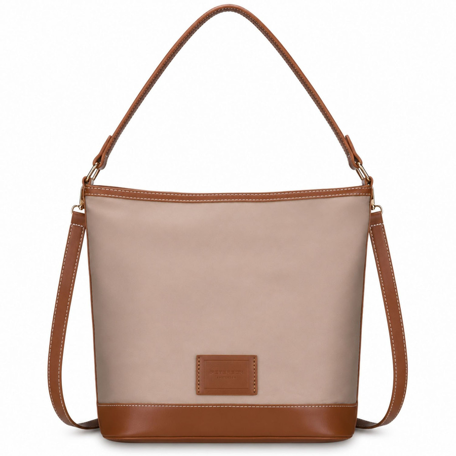 Beige Damenhandtasche aus Polyester, aufgehängt an zwei Gurten - Peterson – Bild 3