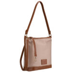 Beige Damenhandtasche aus Polyester, aufgehängt an zwei Gurten - Peterson