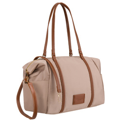 Beige Damenhandtasche aus Polyester, aufgehängt an Griff und Gürtel und mit Reißverschluss verschließbar – Peterson