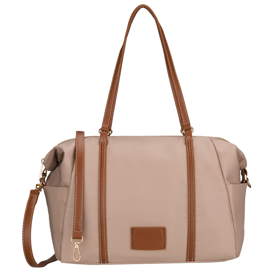 Beige Damenhandtasche aus Polyester, aufgehängt an Griff und Gürtel und mit Reißverschluss verschließbar - Peterson – Bild 2