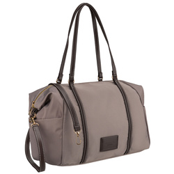 Dunkelbeige Damenhandtasche aus Polyester, an Griff und Gürtel hängend und mit Reißverschluss verschließbar – Peterson
