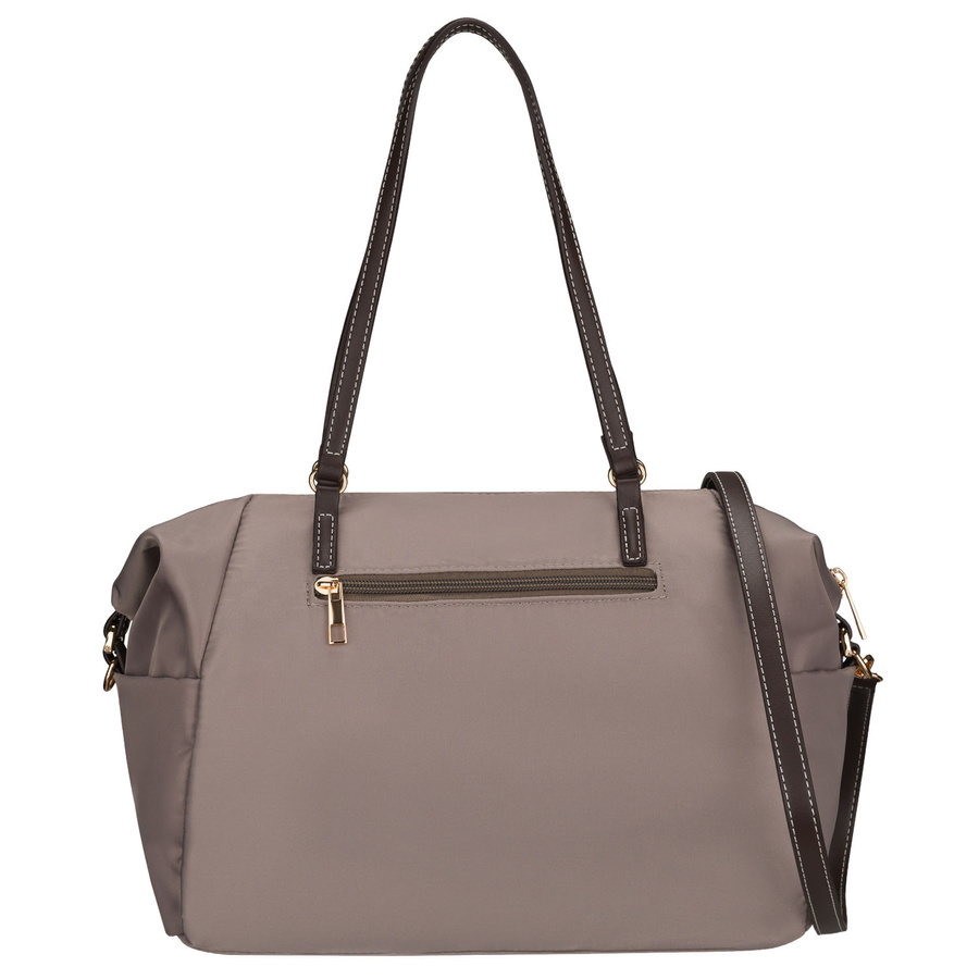 Dunkelbeige Damenhandtasche aus Polyester, an Griff und Gürtel hängend und mit Reißverschluss verschließbar - Peterson – Bild 3