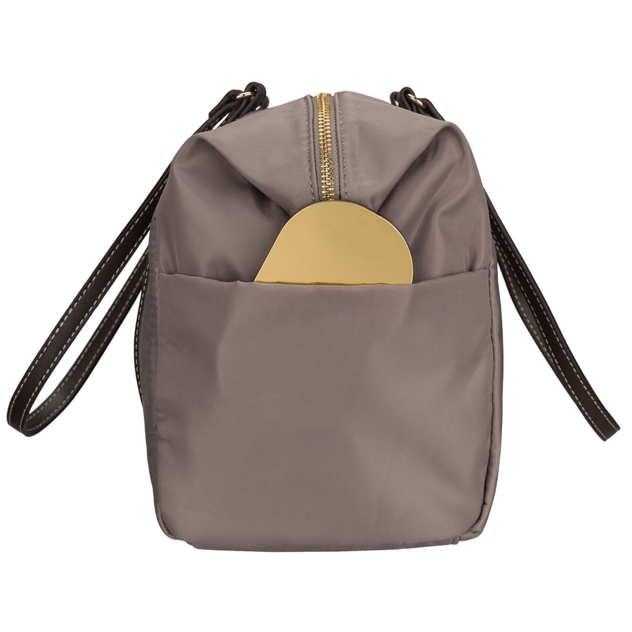 Dunkelbeige Damenhandtasche aus Polyester, an Griff und Gürtel hängend und mit Reißverschluss verschließbar - Peterson – Bild 7