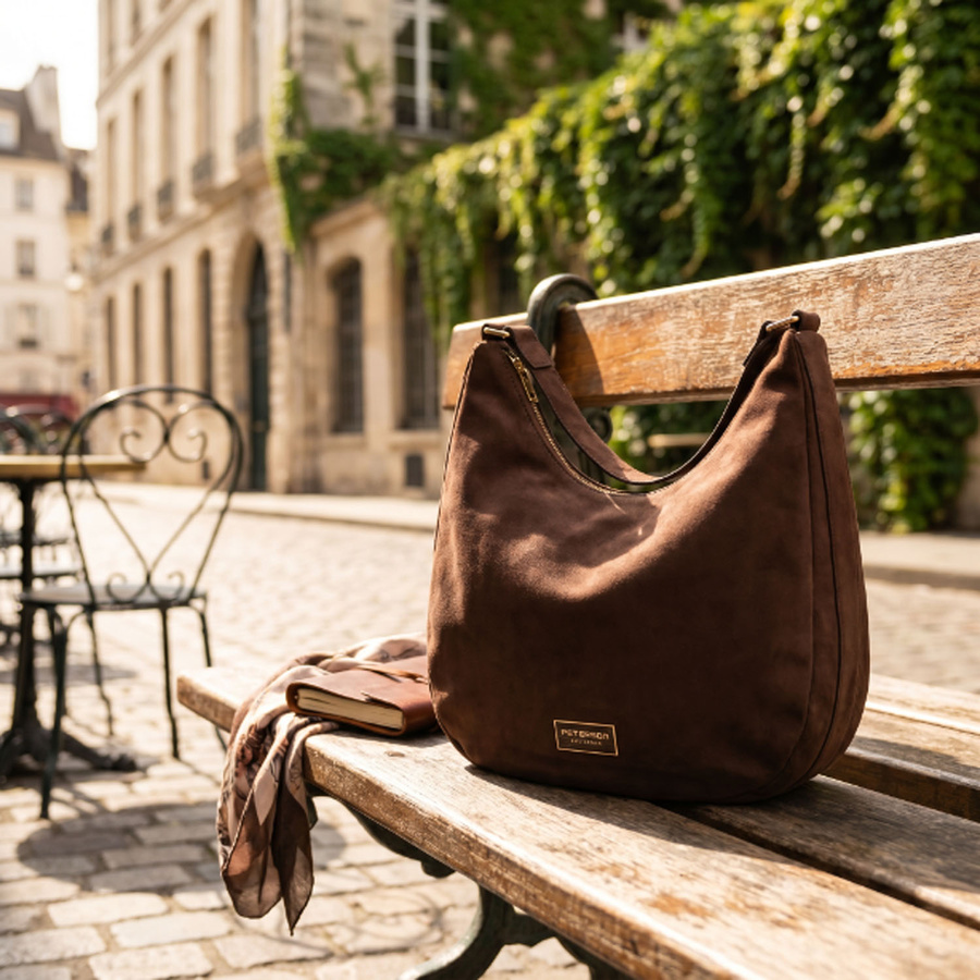 Braune Damenhandtasche aus Öko-Leder, einteilig und mit Reißverschluss verschließbar - Peterson – Bild 3