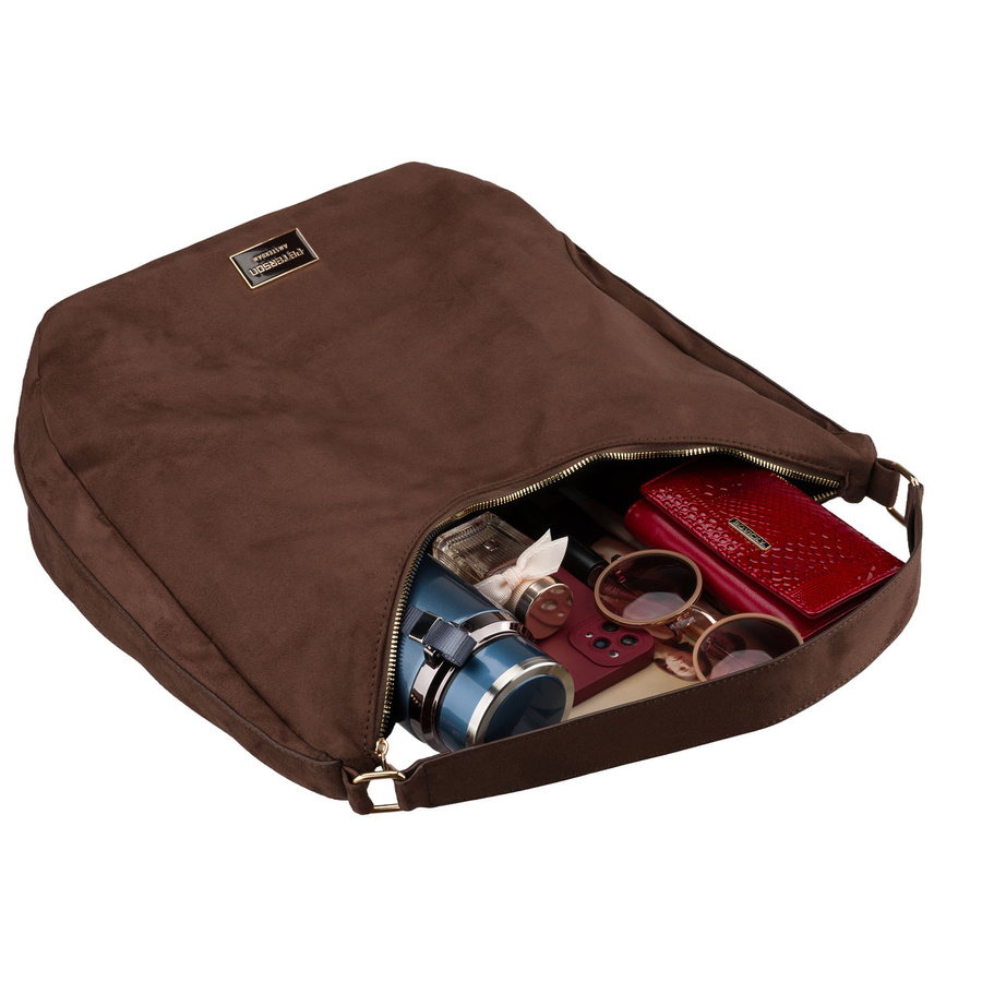 Braune Damenhandtasche aus Öko-Leder, einteilig und mit Reißverschluss verschließbar - Peterson – Bild 10