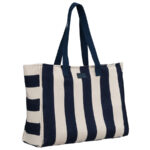Weiß-navyblaue Damenhandtasche aus Polyester mit modischen Streifen - Peterson