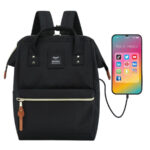 Schwarzer Damenrucksack mit USB-Anschluss für Laptop - Himawari