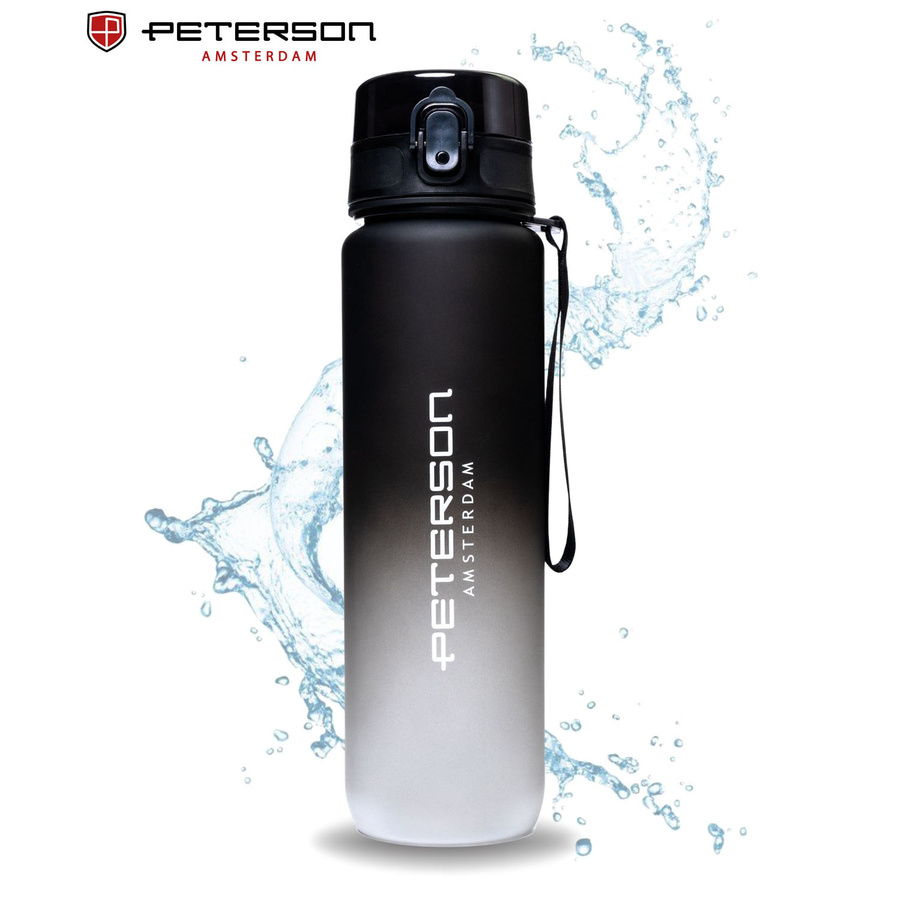 Praktische, weiß-schwarze Trinkflasche mit Trageschlaufe - Peterson – Bild 4