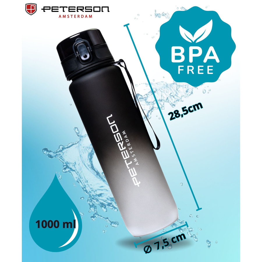 Praktische, weiß-schwarze Trinkflasche mit Trageschlaufe - Peterson – Bild 2