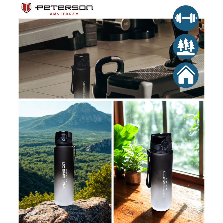Praktische, weiß-schwarze Trinkflasche mit Trageschlaufe - Peterson – Bild 13