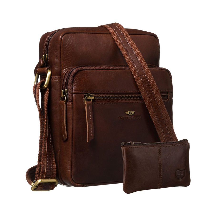 Herrentasche aus Echtleder in Braun, mit verstellbarem Riemen - Peterson