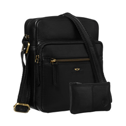Schwarze Herrentasche aus Echtleder mit verstellbarem Riemen – Peterson