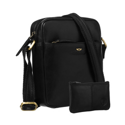 Ein-Kammer-Herrentasche aus Echtleder in schwarzer Farbe, mit Reißverschluss – Peterson