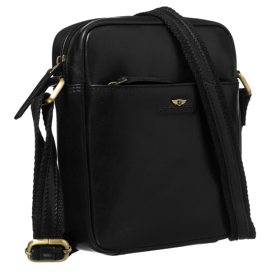 Ein-Kammer-Herrentasche aus Echtleder in schwarzer Farbe, mit Reißverschluss - Peterson – Bild 3