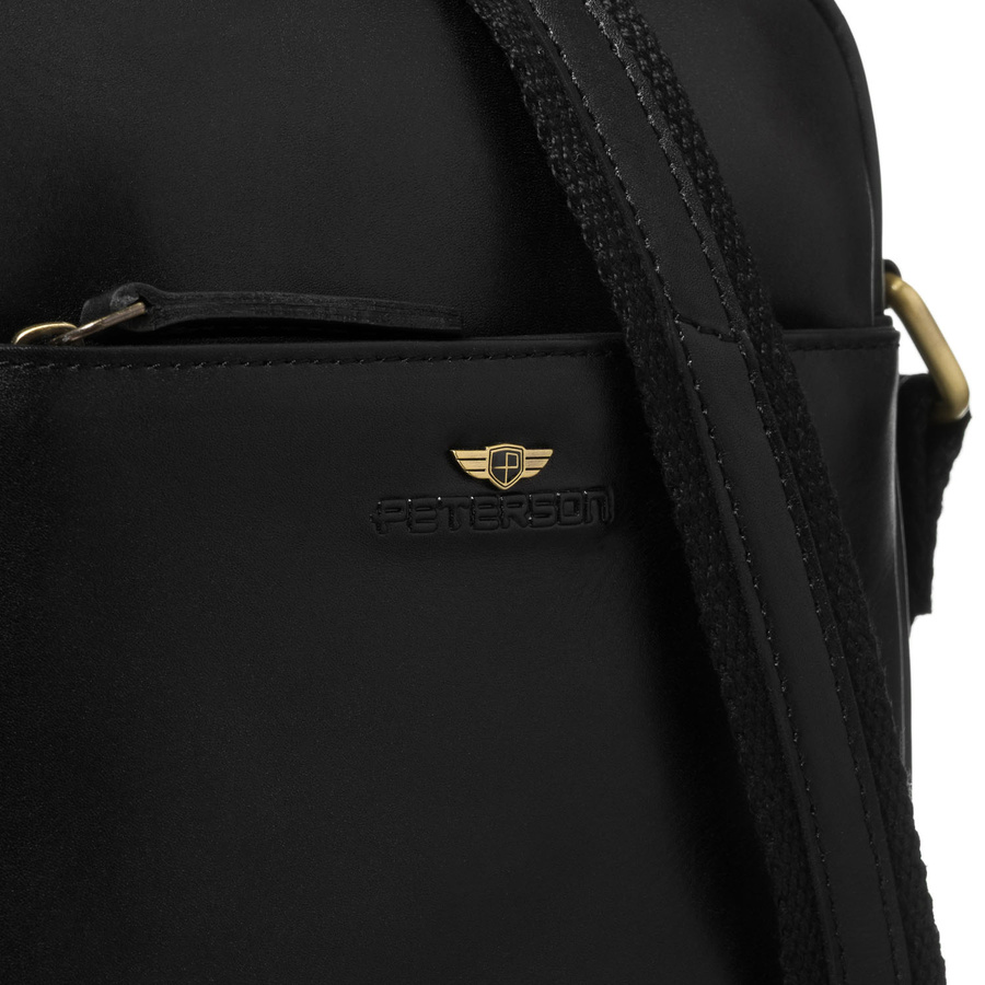 Ein-Kammer-Herrentasche aus Echtleder in schwarzer Farbe, mit Reißverschluss - Peterson – Bild 4