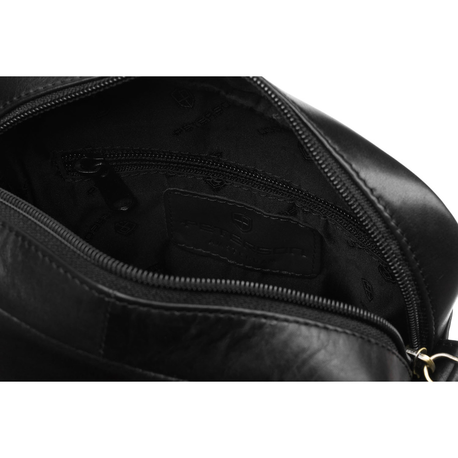 Ein-Kammer-Herrentasche aus Echtleder in schwarzer Farbe, mit Reißverschluss - Peterson – Bild 8