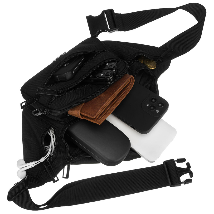 Schwarze, sportliche Herrengürteltasche mit sechs zusätzlichen Taschen - Rovicky – Bild 8