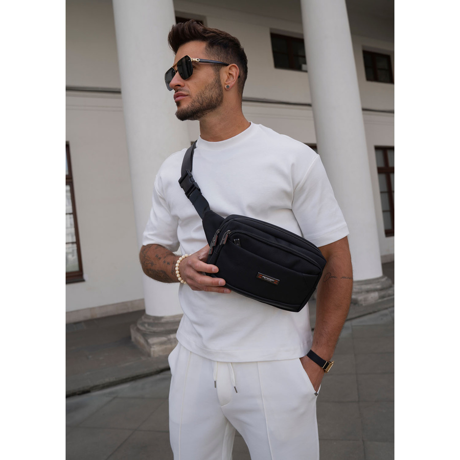 Herren-Gürteltasche, kleine schwarze Umhängetasche im Crossbody-Stil, leicht, mit Reißverschluss - Peterson – Bild 9