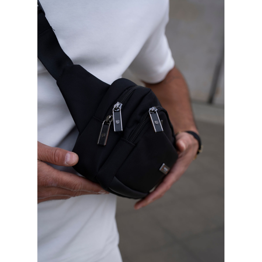 Herren-Gürteltasche, kleine schwarze Umhängetasche im Crossbody-Stil, leicht, mit Reißverschluss - Peterson – Bild 2