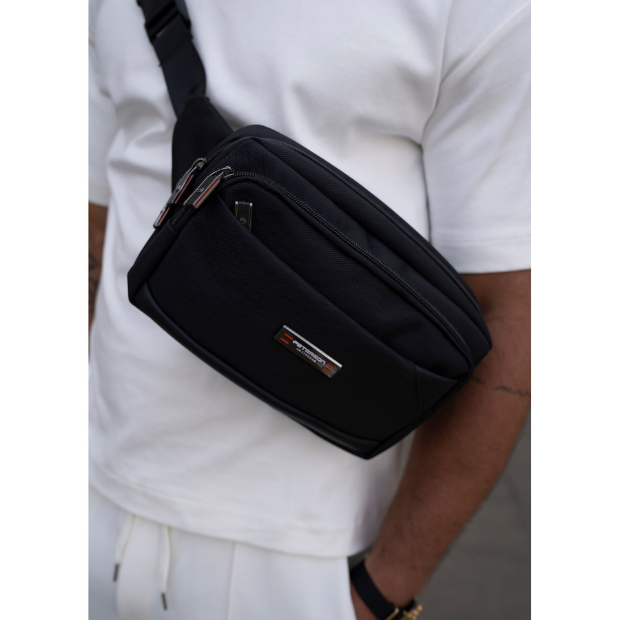 Herren-Gürteltasche, kleine schwarze Umhängetasche im Crossbody-Stil, leicht, mit Reißverschluss - Peterson – Bild 4