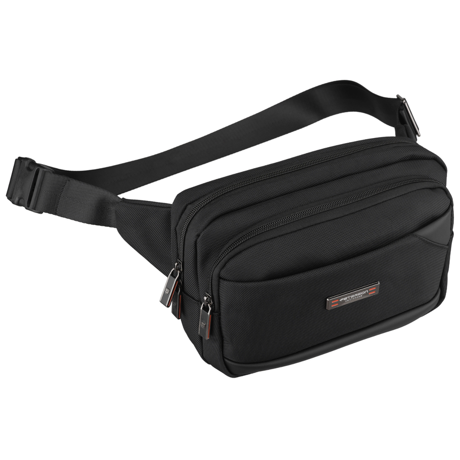 Herren-Gürteltasche, kleine schwarze Umhängetasche im Crossbody-Stil, leicht, mit Reißverschluss - Peterson