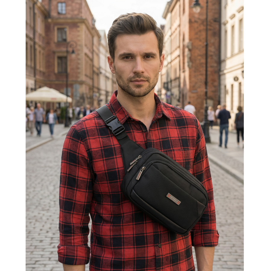 Herren-Gürteltasche, kleine schwarze Umhängetasche im Crossbody-Stil, leicht, mit Reißverschluss - Peterson – Bild 3